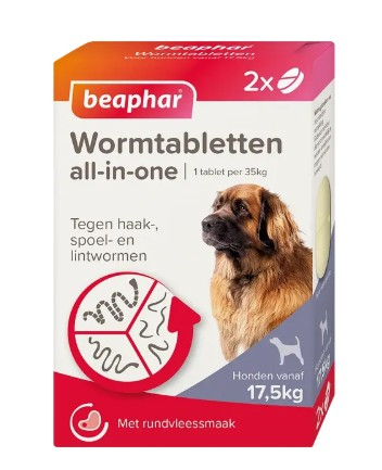 2 tabletten Beaphar Wormtabletten All-in-One Hond 17,5 tot 70kg
