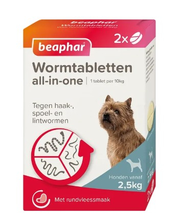 Beaphar Wormtabletten All-in-One Hond 2,5 tot 20kg 2 tablets