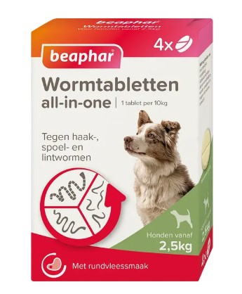 4 tablets Beaphar Wormtabletten All-in-One Hond 2,5 tot 20kg