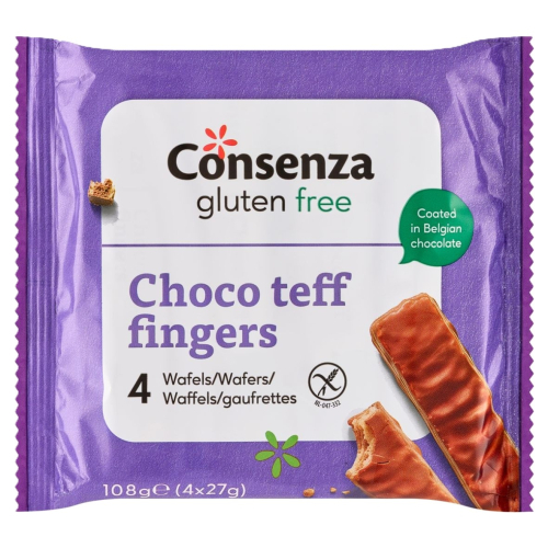 4 x 27 gram Consenza Choco Teff Fingers Glutenvrij