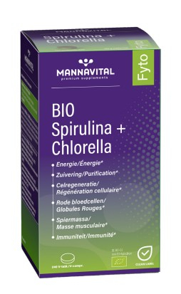 Mannavital Spirulina + Chlorella Biologisch 240 Tabletten