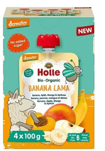 4 x 100  gram Holle Knijpfruit Lama Banaan Biologisch