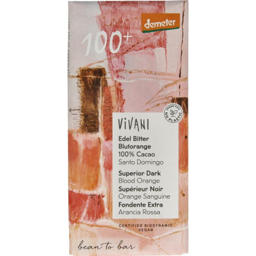 90 gram Vivani Superieur Chocolade Puur Bloed Sinaasappel Biologisch