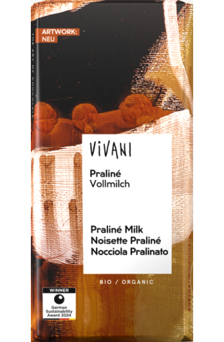 Vivani Chocolade Melk met Hazelnoten Praline Biologisch 100 Gramm