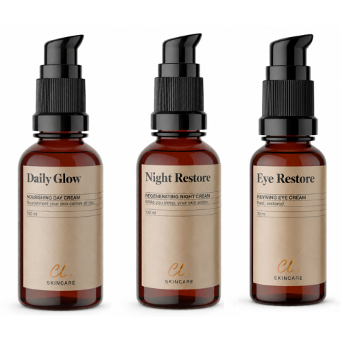 1 set CL-Health Skincare Daily Glow, Night- & Eye Restore Aanbieding