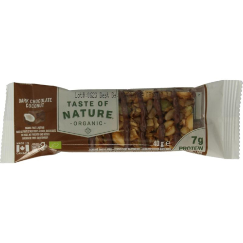 40 gram Taste of Nature Dark Chocolate Coconut Eiwitreep Biologisch