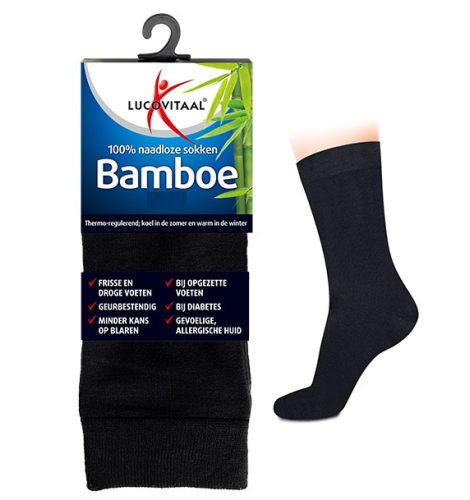 1 paar Lucovitaal Bamboe Lange Sokken Zwart 43-46