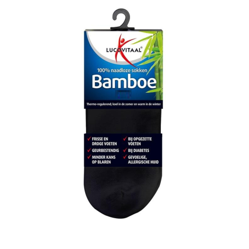 1 paar Lucovitaal Bamboe Enkelsokken Zwart 43-46