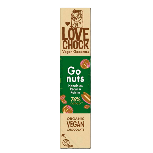 40gr Lovechock Go Nuts 76% Cacao Biologisch