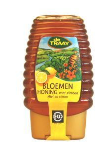 De Traay Bloemenhoning met Citroen Knijpfles Biologisch 375 Gramm
