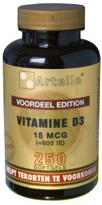 250 Softgels Artelle Vitamine D3 15 mcg 