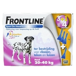 4 stuks Frontline Spot On Hond L 20-40 kg (vlooien, luizen & teken)