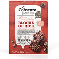 4 x 30 gram Consenza Rijstblokken Puur Chocolade Glutenvrij