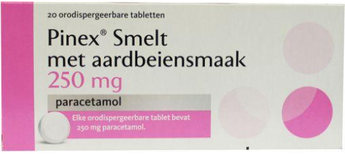 Pinex Paracetamol Smelt met Aardbeiensmaak 250 mg 20 Tabletten