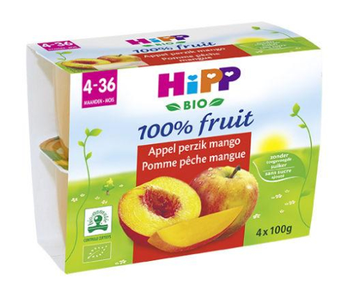 HiPP 100% Fruit Appel Perzik Mango 4 x 100 gram
