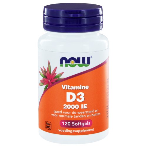 120 Softgels NOW Vitamine D3 2000 IE 50 mcg