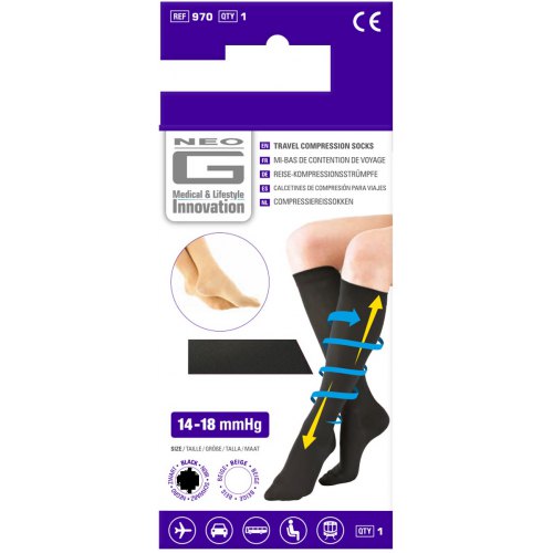 Neo G Compressie Reissokken Zwart Medium 1 paar