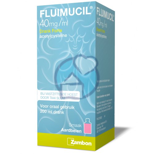 Fluimucil Drank Forte 40 mg-ml Actylcysteine Aardbeien 200 Ml