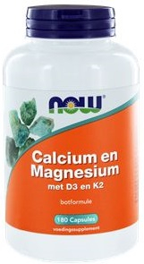 180 Kapseln NOW Calcium en Magnesium met D3 en K2