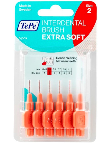 TePe Interdental Brush Extra Soft 0,5 mm Licht Rood Size 2 6 Stücke