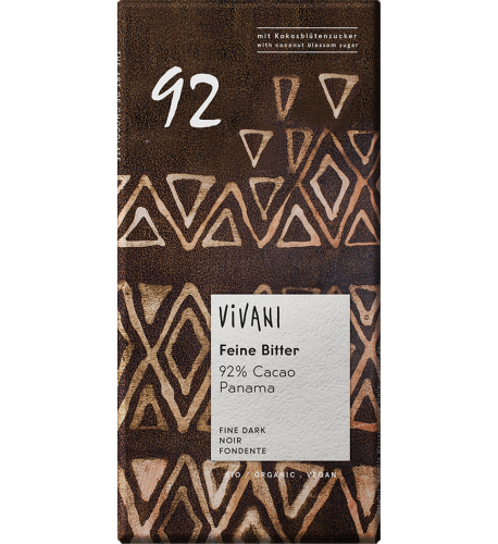 Vivani Chocoladereep Fine Dark 92% Panama met Kokosbloesemsuiker Biologisch