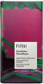 100 gram Vivani Chocolade Puur 55% met Hele Hazelnoten Biologisch