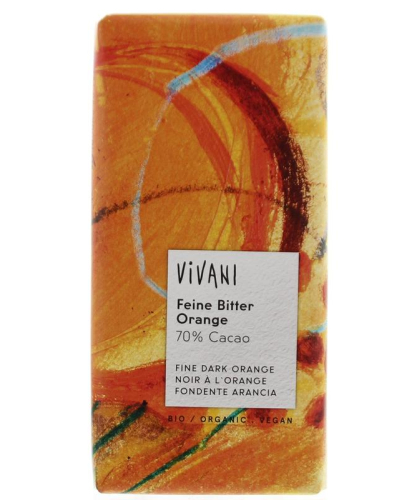 Vivani Chocoladereep 70% Cacao Puur met Sinaasappelsmaak Biologisch
