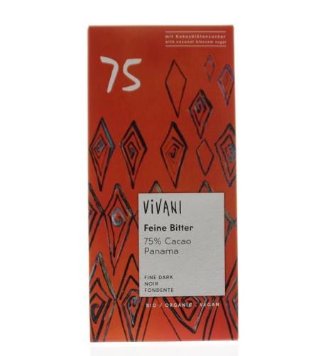 Vivani Chocoladereep Fine Dark 75% Panama met Kokosbloesemsuiker Biologisch