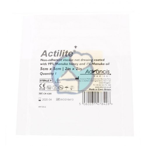 Advancis Veterinary Actilite Manuka Honing Non Adhesive Viscose Netverband 5 x 5 cm 1 Stücke