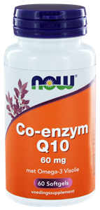 60 Softgels NOW Co-enzym Q10 60 mg met Omega-3 Visolie