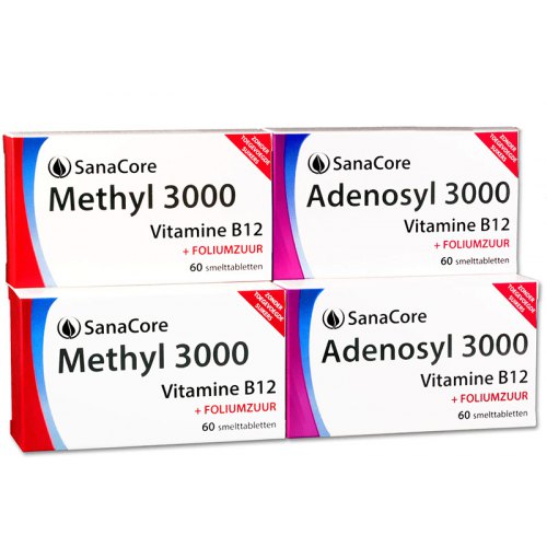 SanaCore Vitamine B12 3000 + Foliumzuur Standaard 4-Maanden Pakket 120+120 Schmelztabletten