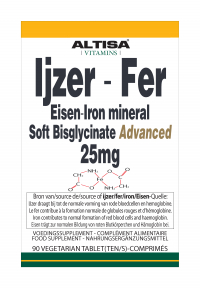 90 tabletten Altisa IJzer-Fer Soft Bisglycinate Advanced 25 mg