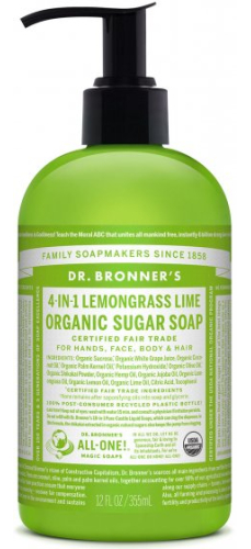 Dr. Bronner's Organic Sugar Soap 4-in-1 Lemongrass Lime 355 Ml