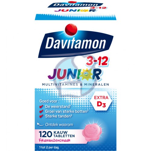 120 kauwtabletten Davitamon Junior Multivitamines & Mineralen 3-12 jaar
