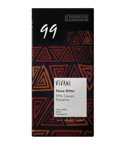  Vivani Chocoladereep Fine Dark 99% Panama met Kokosbloesemsuiker Biologisch