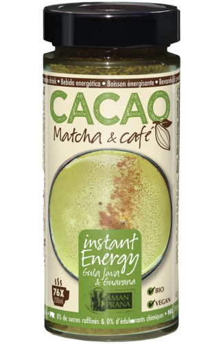 Aman Prana Instant Energy Gula Java & Guarana Cacao Matcha & Café Biologisch 230 Gramm