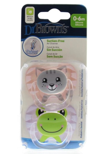 Dr. Browns Fopspeen Prevent Animal Faces F1 Roze 2 Stücke
