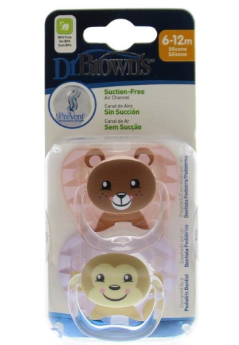 Dr. Browns Fopspeen Prevent Animal Faces F2 Roze 2 Stücke