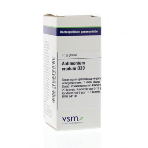 VSM Enkelvoudige Homeopathie Antimonium Crudum D30 10 Gramm Globuli