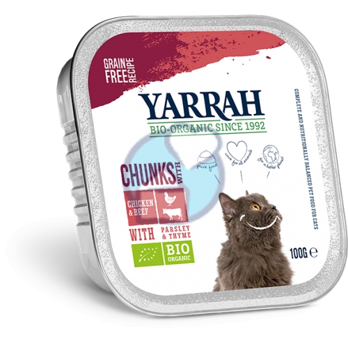100 gram Yarrah Kattenvoer Chunks met Kip & Rund Biologisch