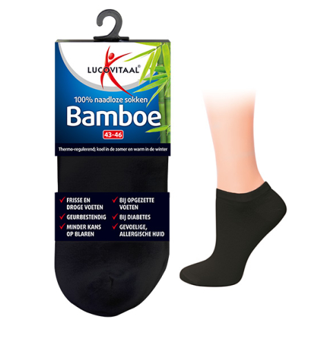 1 Paar Lucovitaal Bamboe Enkelsokken Zwart 43-46