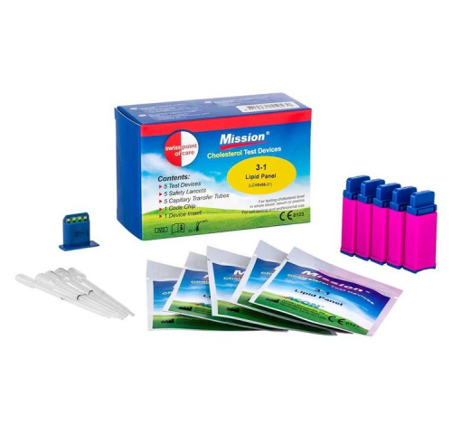 Swiss Point of Care Mission Cholesterol 3-in-1 Teststrip 5 Stücke