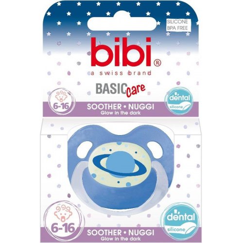 Bibi Fopspeen Basic Care Dental 6-16 Maanden Glow In The Dark 1 exemplaar