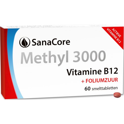 60 smelttabletjes SanaCore Methyl 3000 Vitamine B12 + Foliumzuur