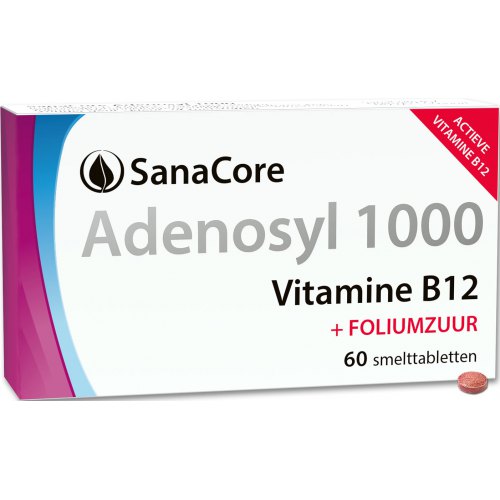 60 smelttabletjes SanaCore Adenosyl 1000 Vitamine B12 + Foliumzuur
