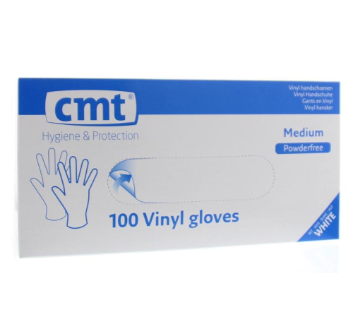 CMT Onderzoekshandschoen Vinyl Poedervrij Medium Wit 100 Stücke