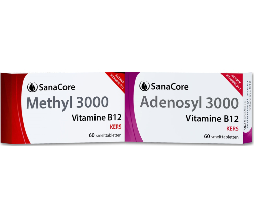 SanaCore Vitamine B12 Adenosyl & Methyl 3000 4-Maanden Pakket 120+120 Schmelztabletten