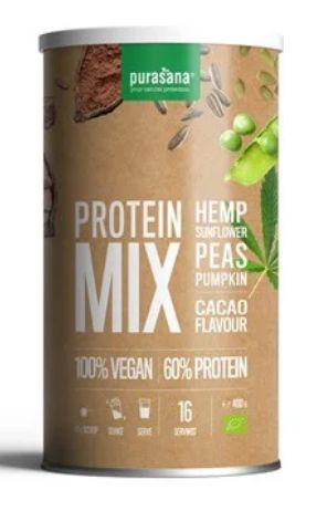 400 Gramm Purasana Protein Mix Hemp Sunflower Peas Pumpkin Cacao Biologisch