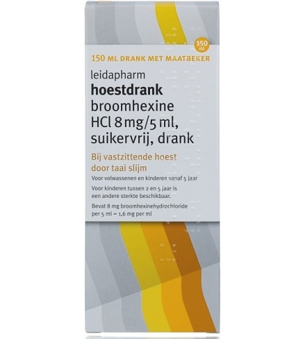 Leidapharm Hoestdrank Broomhexine HCl 8mg-5ml Suikervrij Drank 150 Ml