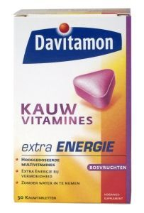 Davitamon Extra Energie Kauwvitamines Bosvruchten 30 tabletten